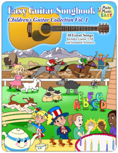 Childrens Guitar Collection Vol. 1 Cover 750x971 Guitar Songbooks contain beautiful full color art work.